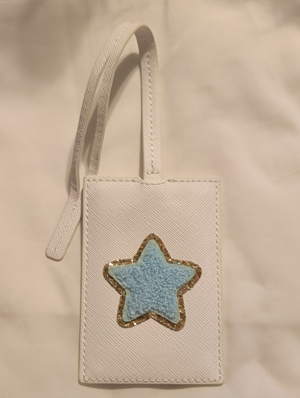 Stoney Clover Lane Luggage Tag in White Vegan Leather Blue Plush Star